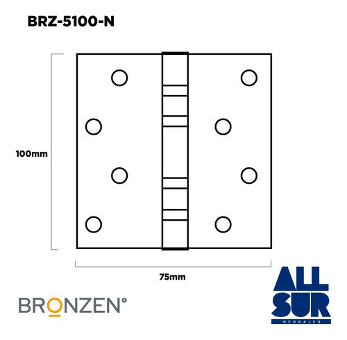 Bisagra Municion Acero Negro Reforzada 100 X 75 X 2.8 X Par 1