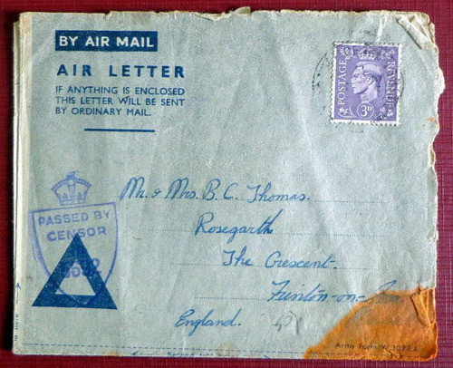 Inglaterra, Sobre Aéreo Censura Inglesa Wwii 1943 L8083 0