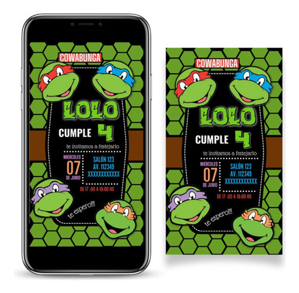 Invitación Digital Tortugas Ninja Perzonalizadas 0