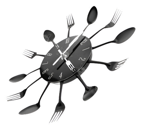 Casa De Moderno Estilo Funky Cubiertos Pared Reloj Negro Ret 0