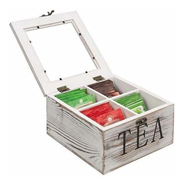Caja De Te Madera Blanqueada Rustica 4 Divisiones 1