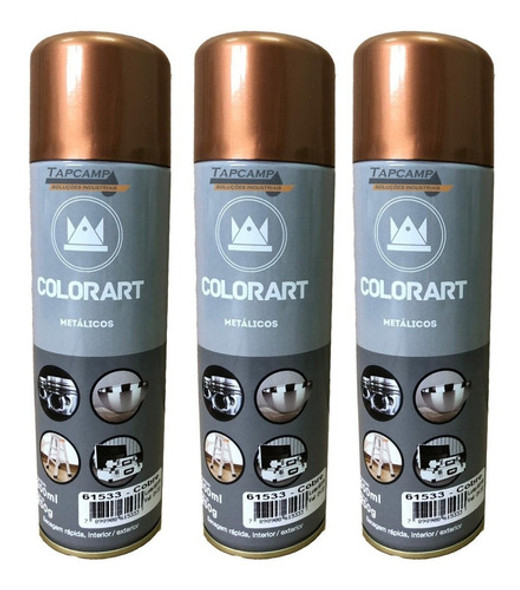 03 Tinta Spray Metálica Cobre Artesanato Decoração Metal 0