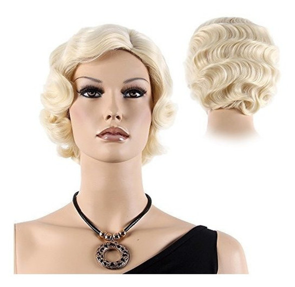 Stfantasy Finger Wave Peluca Rubia Bob Corto Rizado Para Muj 0
