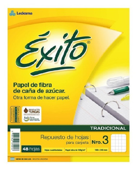 Repuesto Exito N3 Tradicional 48 Hojas Cuadriculadas X 10u 0