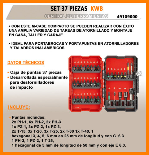Set Puntas Impacto Kwb Juego 37 Piezas Pared Madera Metal 1
