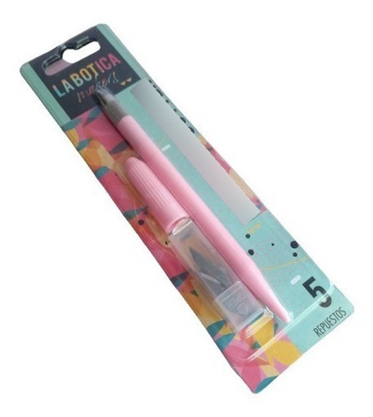 Cutter Bisturi Trincheta + 5 Cuchillas De Repuesto Rosa 0