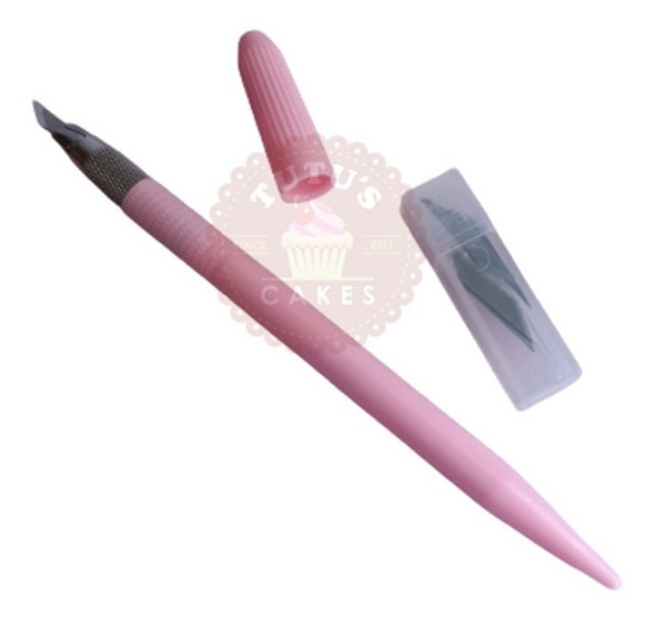 Cutter Bisturi Trincheta + 5 Cuchillas De Repuesto Rosa 1