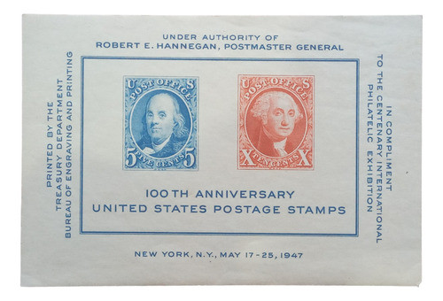 Estados Unidos Block Mint 1947 100th Aniv.  Us. Postage 0