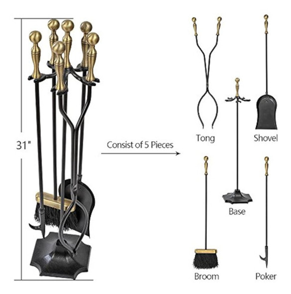 Amagabeli Juego De 5 Herramientas Para Chimenea De Hierro Fo 1