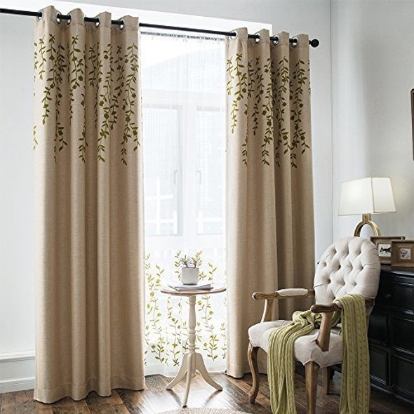 Cortinas Opacas De Lino Con Bordado De Flores Melodieux Para 1