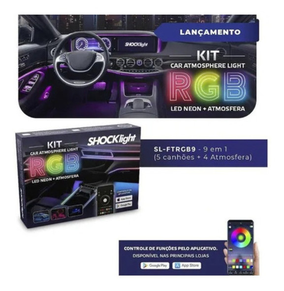 Fita Led P/ Painel Rgb Colorida 9x1 De Carro Neon Bluetooth 0