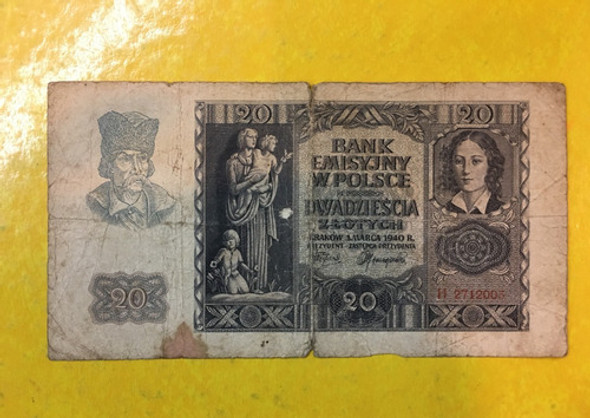 Billete Polonia Polsce, 20 Marco, 1940 , Bl147 0 Billete Polonia Polsce, 20 Marco, 1940 , Bl147 0