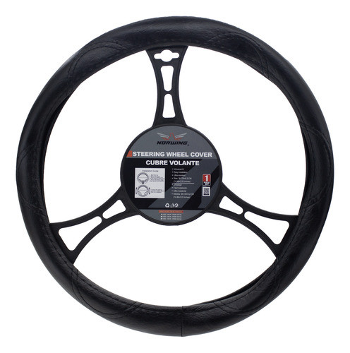Cubre Volante 38cm Negro En Cuerina Con Costura Universal 0