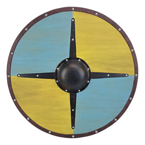 Escudo Decoração Viking Medieval Nórdico Amarelo E Azul 0