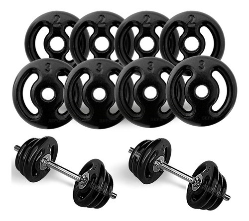 Kit Anilhas Emborrachada Preta 20kg + 2 Barras 40cm 0