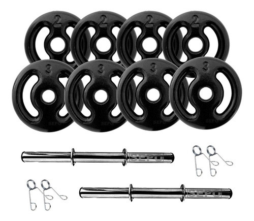 Kit Anilhas Emborrachada Preta 20kg + 2 Barras 40cm 1
