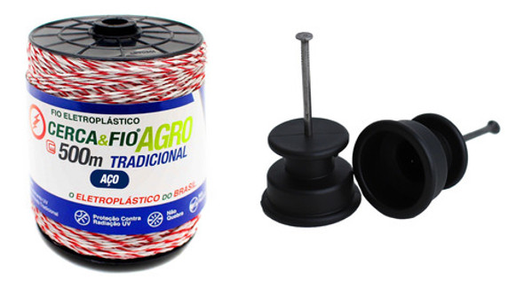 Kit 50 Isolador Roldana 36 + Fio Eletroplástico Cerca 500m 0