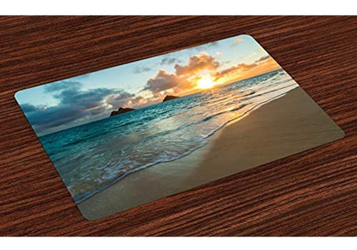 Lunarable Hawaiian Place Mats Conjunto De 4 Salida Del Sol E 0