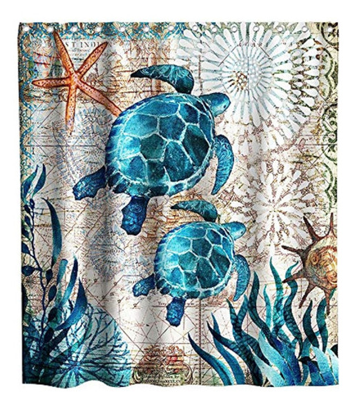 Juego De Cortinas De Ducha De Tela Con Tema De Playa De Tort 0