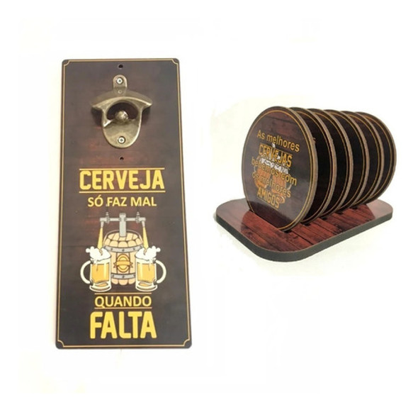 Kit Home Bar Abridor De Garrafa + Porta Copos Boteco Cerveja 0