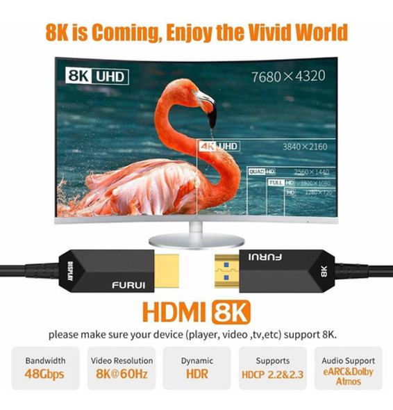 Cable Hdmi 2.1 8k De Fibra Optica 10mt Furui 1