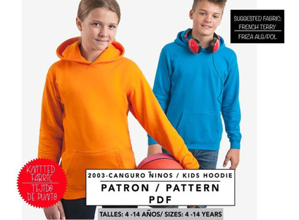 Molde De Costura, Patron Canguro Capucha Niños , Imprimible 0