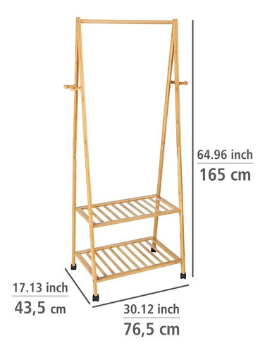 Perchero Organizador Estantes Ruedas Bambu Madera 63x43x150 1