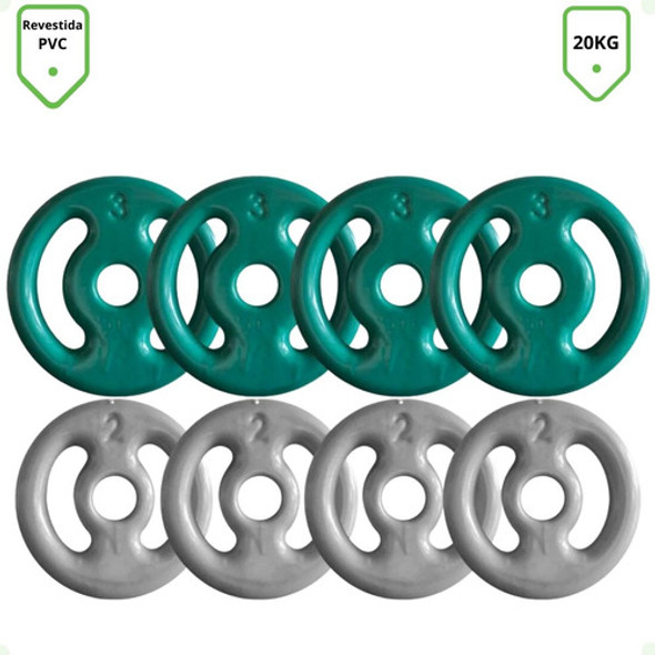 Combo Com 8 Anilhas Emborrachadas - 20 Kg 1