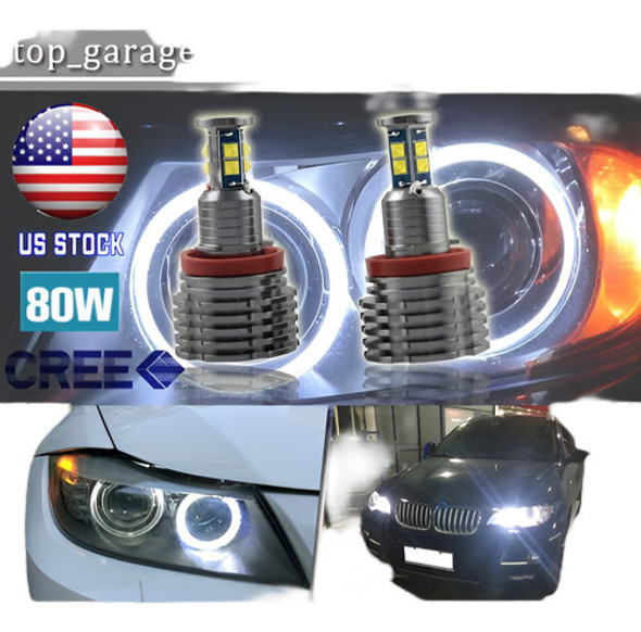 Par Cree 80w H8 Led Angel Ojos Halo Ring Bombillas Hid Xenon 0