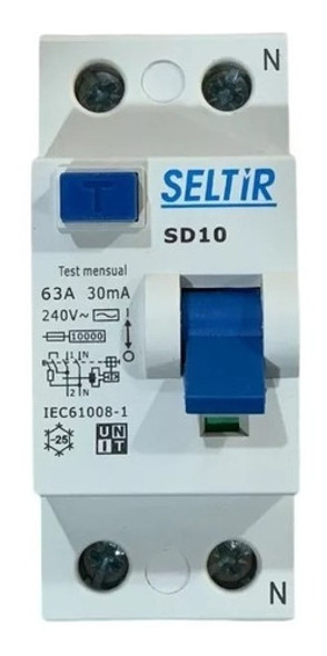 Interruptor Llave Diferencial 2 Polos 63 Amp 30ma Seltir 0