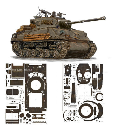 M4a3e8 Sherman Fury Escala 1.25 Papercraft 0