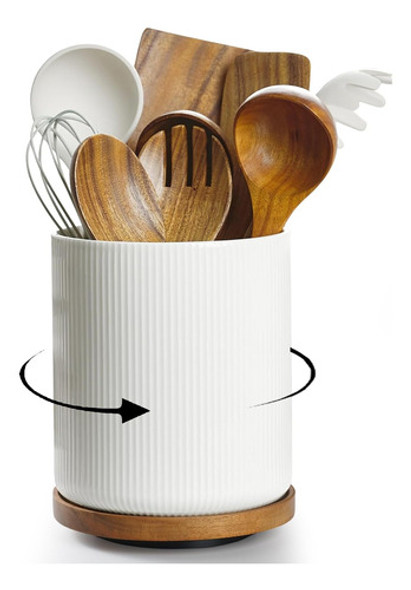 Soporte De Utensilios Gira 360°, Base De Madera Grande 0