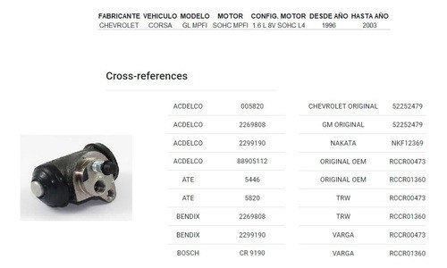 Cilindro Rueda Tras Izq Gm Corsa Pick-up 96-03 7/8 22,22mm 1