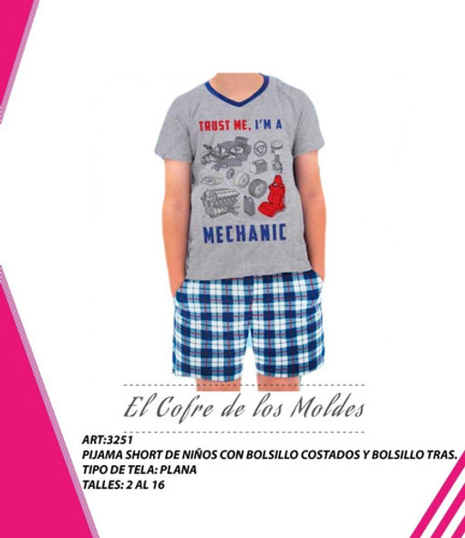Molde Digital Short Pijama Niños, Patron Pack Talles 2 Al 16 1