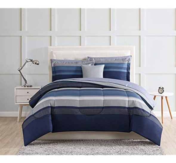 Estilo 212 Carlyle Blue Cama Individual De 9 Piezas En Una B 0