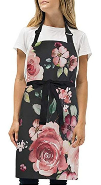 Delantal Con 2 Bolsillos Para Mujer Hombre Rosa Flores Flora 1 Delantal Con 2 Bolsillos Para Mujer Hombre Rosa Flores Flora 1