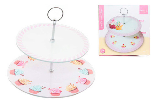 Prato Para Doces Duplo Cupcake Vidro Decoração 20 E 25cm 0