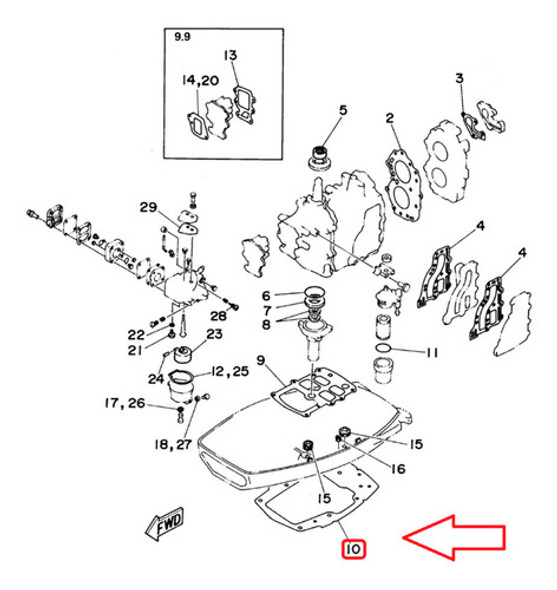 Junta Da Bandeja P/ Motor Popa Yamaha 9.9-15 Hp Dm 2 Tempos 1