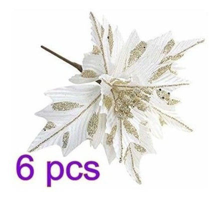Flores Artificiales De Navidad Blanco (6 Pcs) 1