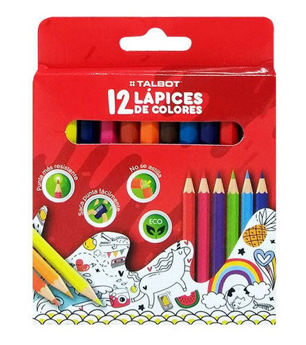Lapices Cortos X 12 Colores Talbot Con Punta Mas Resistente 0