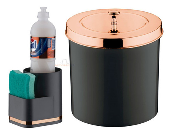 Kit Lixeira 5l Organizador Porta Detergente Rose Pia Cozinha 0 Kit Lixeira 5l Organizador Porta Detergente Rose Pia Cozinha 0