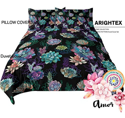 Arightex Funda De Edredón De Suculentas Coloridas, Púrpura, 1
