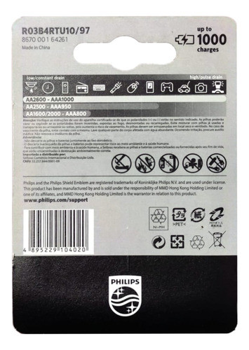 Pilas Recargables Aaa Philips 1000 Mah Blister X4 Originales 1