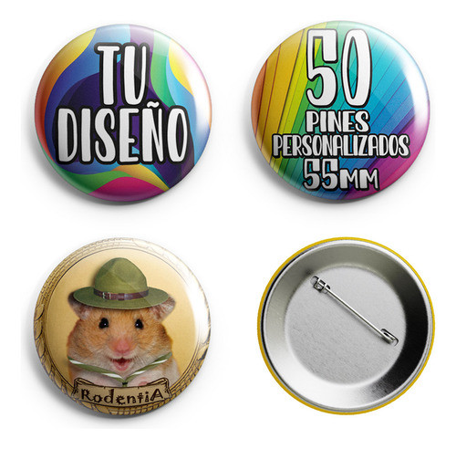50 Pines Prendedores Personalizados - Pin De Chapa De 55mm 1