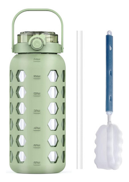 Botellas Agua Vidrio 1.89litros Silicona. Pajita Removible. 0