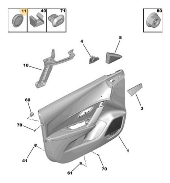 Obturador Tapon Tornillo Manija Panel Puerta Peugeot 208 1
