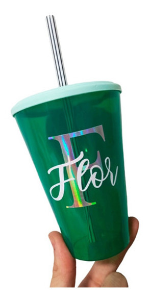 15 Vasos Plastico Verde Nombre Sorbete 400cc Souvenirs 0