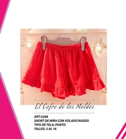 Molde Digital Short C/volado Ruedo Niña, Pack Talles 2 A 16 1 Molde Digital Short C/volado Ruedo Niña, Pack Talles 2 A 16 1