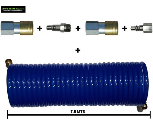 Kit Manguera Espiralada Compresor 7,5 M Ruhlman + Acople Rap 0