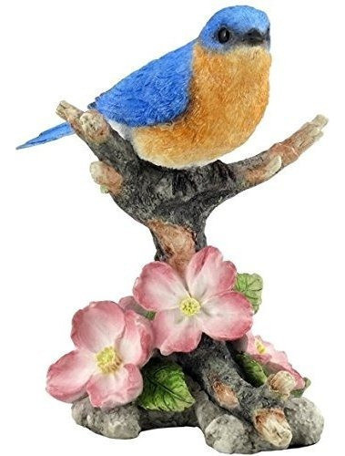 Pajaro Azul De 488 Pulgadas Sobre Rama Con Flores  Figura De 0